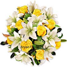 Combining yellow and white is just like synthesizing passion and peace. This bouquet of Yellow Roses and White Lilies do just that. Emotions like devotion and sincerity are reflected through the lilies, which are integrated with that of warmth and friendliness emanated through the yellow Roses. These are lovely and best given to a loyal friend, sister, brother or your mother on her Birthday. It may also be given to your Mother on Mother's day as she plays all the roles to comfort her child.