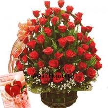 Onset of this wedding season, you may buy this pretty and royal red roses arrangement that is adorned with a veil, just like that of a bride. Epitomizing sacredness and purity of love, this arrnagement of 50 red roses will take away your heart first and then the receiver's heart as it all rife with beauty. The basket makes it easy to carry and indeed makes it one of the best buy for gifting on a close friend or cousin's marriage.