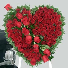 Arranged in a heart shape, the receiver's heart will skip a beat when she/he sees this royal garden put up to please him/her. This arrangement is made from 100 Red Roses and oblige you to love and be loved. The color, the feel, the shape, the decor and above all the feelings with which you carry this for the notable person of your life will be fruitfully reciprocated. Place your order now and feel the bliss.