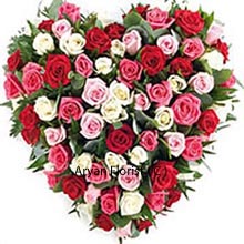 Heart shaped arrangement that comes in mixed colored Roses that are 75 in number is meant to be sent to those with whom you share a heart to heart connection. This heart shape of the arrangement is figurative of your own heart and hence, the receiver will connect instantly with you, along with strengthening the bond. With variation and variety being the constants in life are allusive to the ups and downs of any relation which must not deter your trust. Buy this now and add smiles!