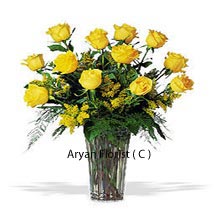 If you are friends for life, then stamp your admiration with this pretty looking bunch of 12 yellow roses. This will be in perfect unison with your feelings; the color yellow anyway personifies friendliness. Yellow being the color of the Sun, exude similar energy and positivity. Celebrate our friends birthday, friendship's day or a get together gift with this yellow dozen, placed in a slender that you get with this bunch. Place your order now and see happiness which you always intend for your friend.