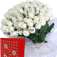 Pure, calm and serene, white roses never fail to express beauty. This basket of 100 white roses comes with a complimentary greeting card to add your message. Handpicked by expert florists and carefully put together in our studio, this basket oozes of freshness of the white and greens of the leaves. Wrapped up with fancy wrapping, that adds to the elegance of the roses.