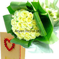 Bright like sunshine, this bunch of 50 yellow roses is carefully arranged amidst large green leaves. It comes with a complimentary greeting card to carry your message. The bouquet is medium in size, which makes it easy to carry and to display. Gift it on birthdays or anniversaries; this bunch spreads sunshine all around. For those who love fun and frolic and all things bright.