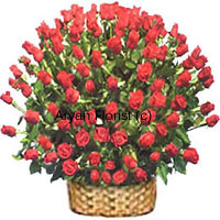This one was specially created for those who believe that size does matter. A huge basket of 200 red roses, this design is for those who enjoy extravagance. Because just one, two or a hundred roses aren't enough, we put together a large basket full of 200 roses. The cane basket is sturdy and firm and the shape adds to the beautiful appearance of the roses. The roses are punctuated with green leaves all over and such that each of the 200 roses is highlighted.