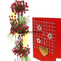 This fancy arrangement is four feet tall and is made up of 400 red roses. Shower all your love with 400 fresh red roses. Created in a beautiful layered arrangement, special care is taken about it's sturdiness and looks at the same time. It looks modern and striking at the same time. Fillers and decorative wrappers and frills, all along with 400 red roses and green leaves is something that marvels.