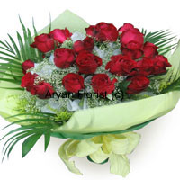 Lending 12 red roses a dramatic update, this bouquet is created with fresh red roses, green leaves, ferns and fillers and fancy wrapping. The arrangement is crafted to look unique and eccentric. It is medium in size, easy to carry and something that you do not get to see every time. Apt for all occasions, may it be a promotion, an engagement party or a birthday bash.