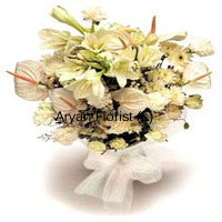 This classic bunch of white lilies, White Anthuriums, White roses and white carnations make this bunch the most sought after to gift it to the elderly in the house. So to shower your love towards your grandmother or grandfather. They will cherish this beautiful tranquil bunch forever and you will be blessed with their ceaseless blessings. You may also order these royal flowers to your mother or father on their special day. Order Now!