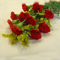 What's the colour of love? Red. This bunch of 10 red carnations put together in an elegant manner with green leaves and fillers make for a lovely way to express wishes on anniversaries. The carnations are fresh and handpicked by our expert florists, put together with love, to convey the message of love. Order this one and make it a special day!