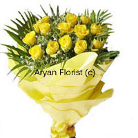 Such a bright idea! This bunch of 15 yellow roses is naturally arranged along with fillers and leaves and covered with fancy wrapping to match the roses. Each of the flowers is handpicked and delicately placed in the bunch. A small gesture that will surely make your friend feel special.