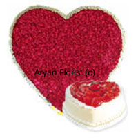 Send this combo of a heart-shaped red rose bouquet and a heart-shaped pineapple cake to celebrate special occasions with your loved one. 200 fragrant red roses are neatly designed to create the bouquet. Along with it, a delicious freshly baked pineapple cake is delivered in a charming fashion. Order this to express your love.