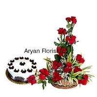 Send your wishes with a basket of 30 red roses and a half kg cream cake. The basket of roses is designed in the most stylish fashion along with fillers, leaves and add ons in a cane basket. It can be elegantly placed on any tabletop. The cream cake adds a yummy surprise. Order this combo to send warm wishes to your friends, family or business associates on any occasion.