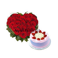 Whether you are looking for a gift for birthday, anniversary or any other special occasion, this combo is a perfect choice. A heart-shaped arrangement of 40 red roses is perfectly created to look bright and pretty. Along with it, a 1/2 kg strawberry cake adds sweetness to the warm wishes. Send this on festivals, occasions and events to make your friends and family feel special.