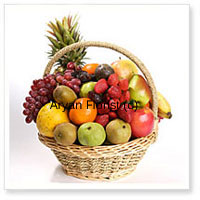Send a basket full of fruits for those who like everything healthy and fresh. This basket includes 4 kgs (8.8 lbs) of nature's sun kissed juicy fruits. As assortment of seasonal fresh fruits are handpicked and put together in a pretty cane basket. Send it as a get well soon gift, a welcome back present or even on special occasions such as birthdays and anniversaries.