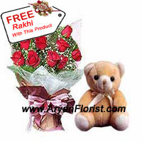 Gifting this bunch of 12 Red Roses on Raksha Bnadhan is the righteous thing to do to show your respect and admiration towards your sibling. You may give this to your elder brother to show how much you respect and admire his actions that are taken to protect you from all evils. These red roses comes with fillers combined with a cute teddy bear, showing tenderness and affection. The free rakhi with the combo, completes it!