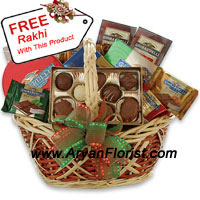 Abundance of chocolates on the festival of Raksha Bandhan is a flawless gift to give your sister so that she can relish the chocolates that reflects love and eternal bond between the two of you. This medium sized basket of assorted chocolates will allure you to buy and will captivate your sister's heart when she will eat these yummy sugary chocolates. Show your love through this reusable basket and also get a free Rakhi with this medium sized basket.