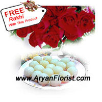 The very essence of any Indian festival lies in the sweets that are presented and consumed. For this Raksha Bandhan, we present to you 1 kg. Rasogulla that are effectively packed with a bunch of 12 red roses. The rasogullas are extremely soft and are especially contrived to make the occasion more blissful. The red roses, as we know it shows respect, love and sanctity of the relationship of bhai and behan. It comes with a free Rakhi to reinforce the significance of Raksha Bandhan!
