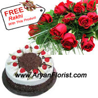 12 Red Roses with the creamy black forest cake comes to you on this Raksha Bandhan. The duty of a brother to protect his sister from the evils and the love of a sister to keep her brother in her prayers all the time, is the significance of the festival. This is truly reflected by this combo of roses and 1 kg Black Forest cake. The free rakhi enhances the respect and significance of the festival.