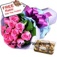 Any girl's favorite choice of color is largely pink, so without much contemplation, present this amazing bunch of 12 pink roses to your sister on this Raksha Bandhan. Along with this, you can present the nutty and crunchy Ferrero Rocher that come in a box comprising of 16 pieces. The chocolates are anyone's favorite, so enjoy eating these chocolates with your sister and rest of the family. The free Rakhi that comes with this reminds you of the sacredness of the celebration.