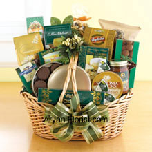 A super delightfor those you care, from boss to family, this classic basket will fill your heart with happiness and more. It is a good taste galore, including chocolates and nuts. The contrasting colored beige basket contains Lindt chocolate truffles, smoked almonds, walnut cookies, chocolate cookies, chocolate-covered popcorn, cheese, crackers, a Ghirardelli chocolate bar, tortilla chips, salsa, chocolate wafer cookies, cheese swirls, and chocolate-covered sandwich cookies. The basket will impregnate your festivities with laughter and mirth! (Please Note That We Reserve the Right to Substitute any Product with a Suitable Product of Equal Value in Case of Non-Availability of a Certain Product)